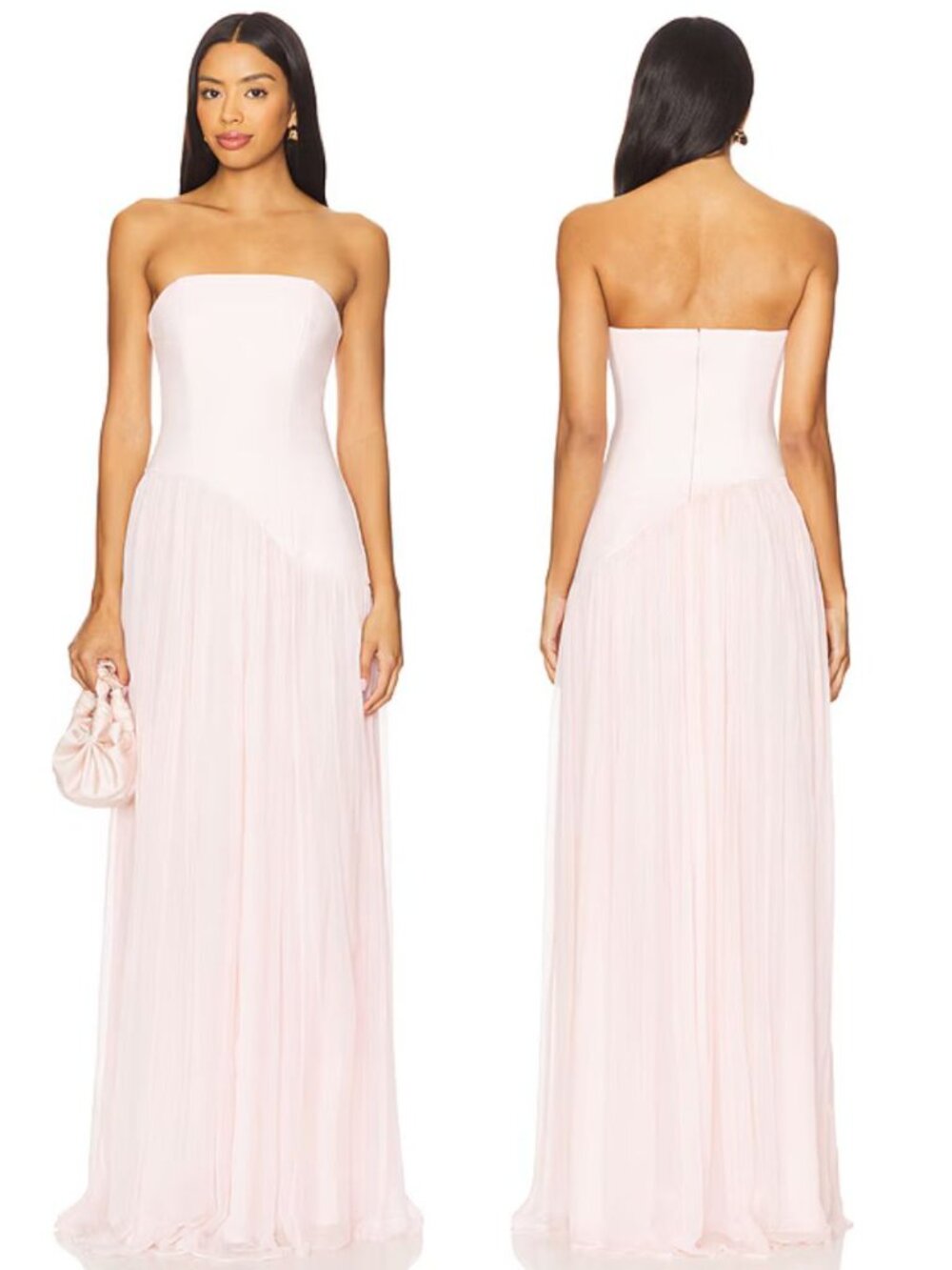 Lovers + Friends Alice Gown Light Pink Asymmetric Strapless Maxi Dress Size S